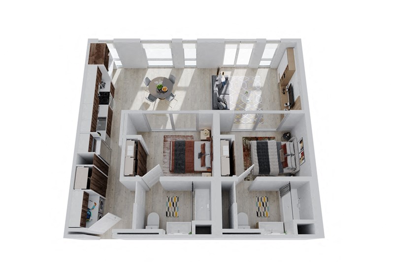 Floor plan for 2 beds, 2 baths, 876 sqft